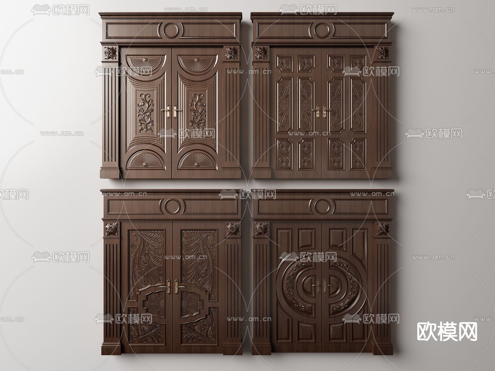 欧式雕花双开门入户门su模型下载（渲染图1）
