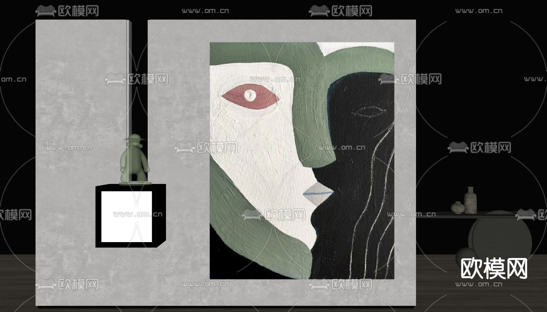 侘寂风抽象挂画艺术挂画su模型