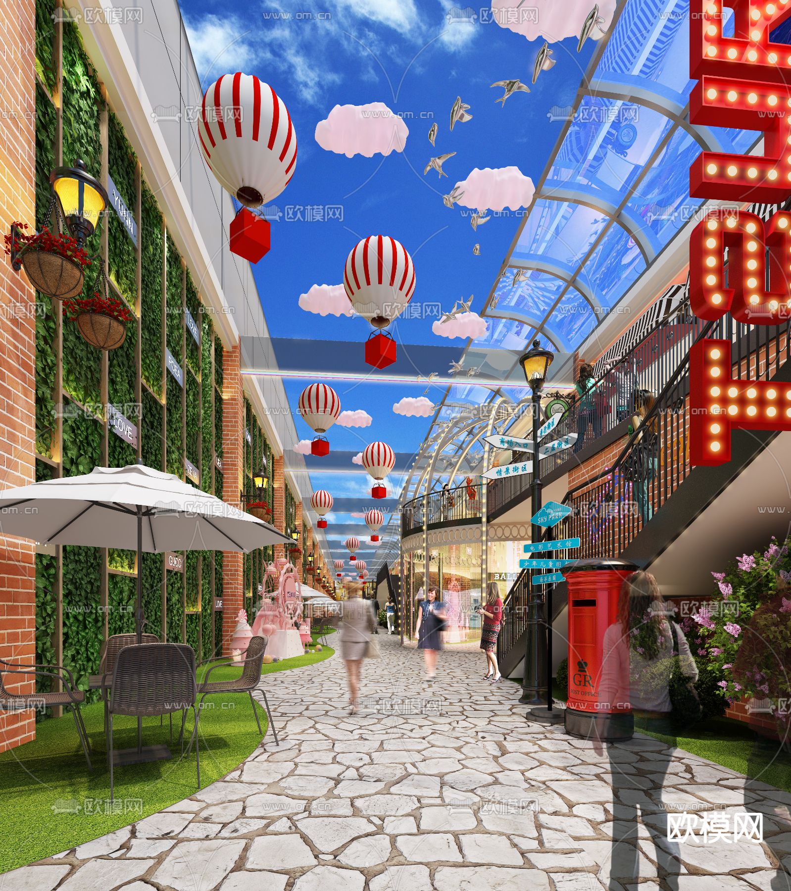 现代商场商业天幕步行街3d模型下载_ID12050893_3dmax免费模型-欧模网