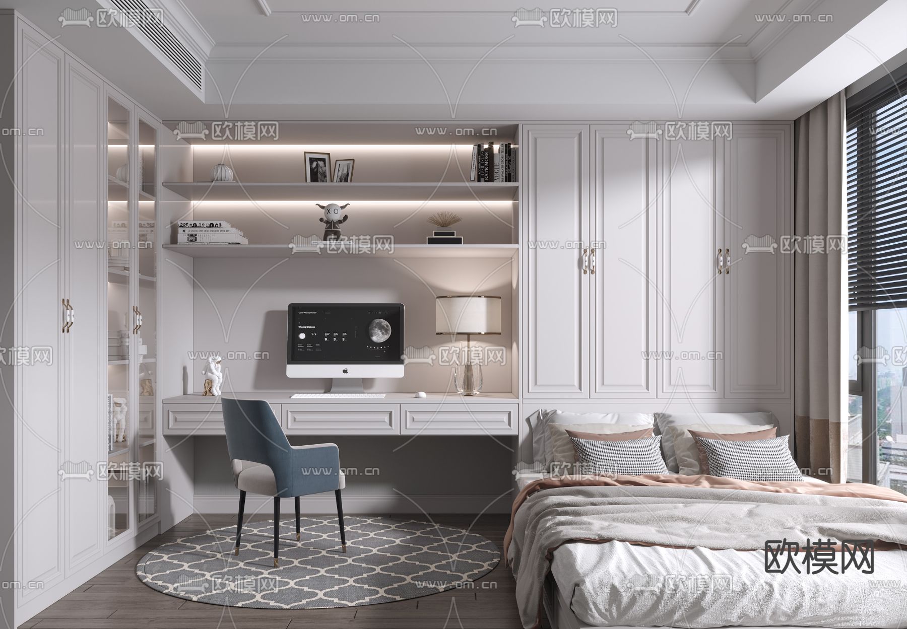 美式榻榻米卧室3d模型下载（渲染图1）