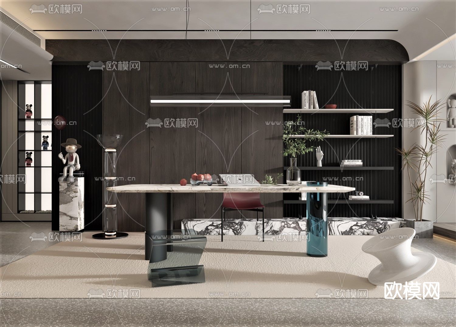 现代书房su模型下载