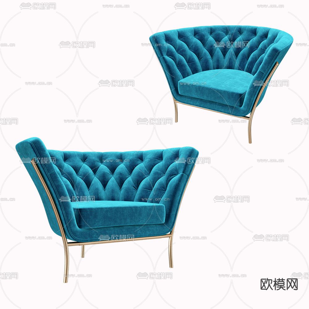 美式绒布单人沙发3d模型下载