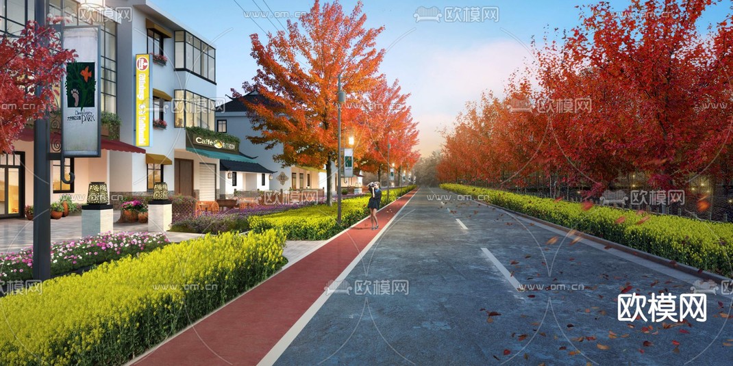 现代商业街步行街道路景观psd下载_ID12053743_3dmax免费模型-欧模网