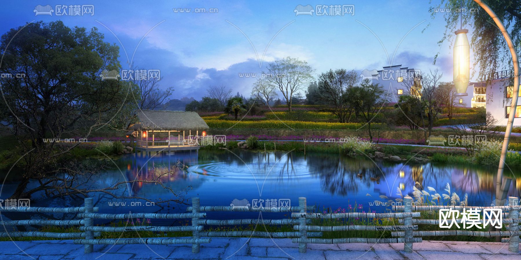 现代湿地园林夜景景观psd下载_ID12052254_3dmax免费模型-欧模网