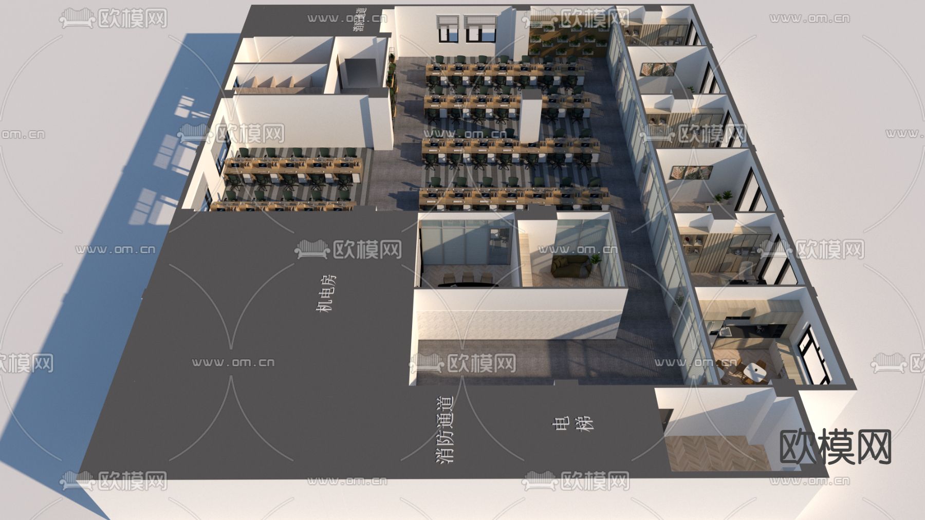 现代办公区su模型