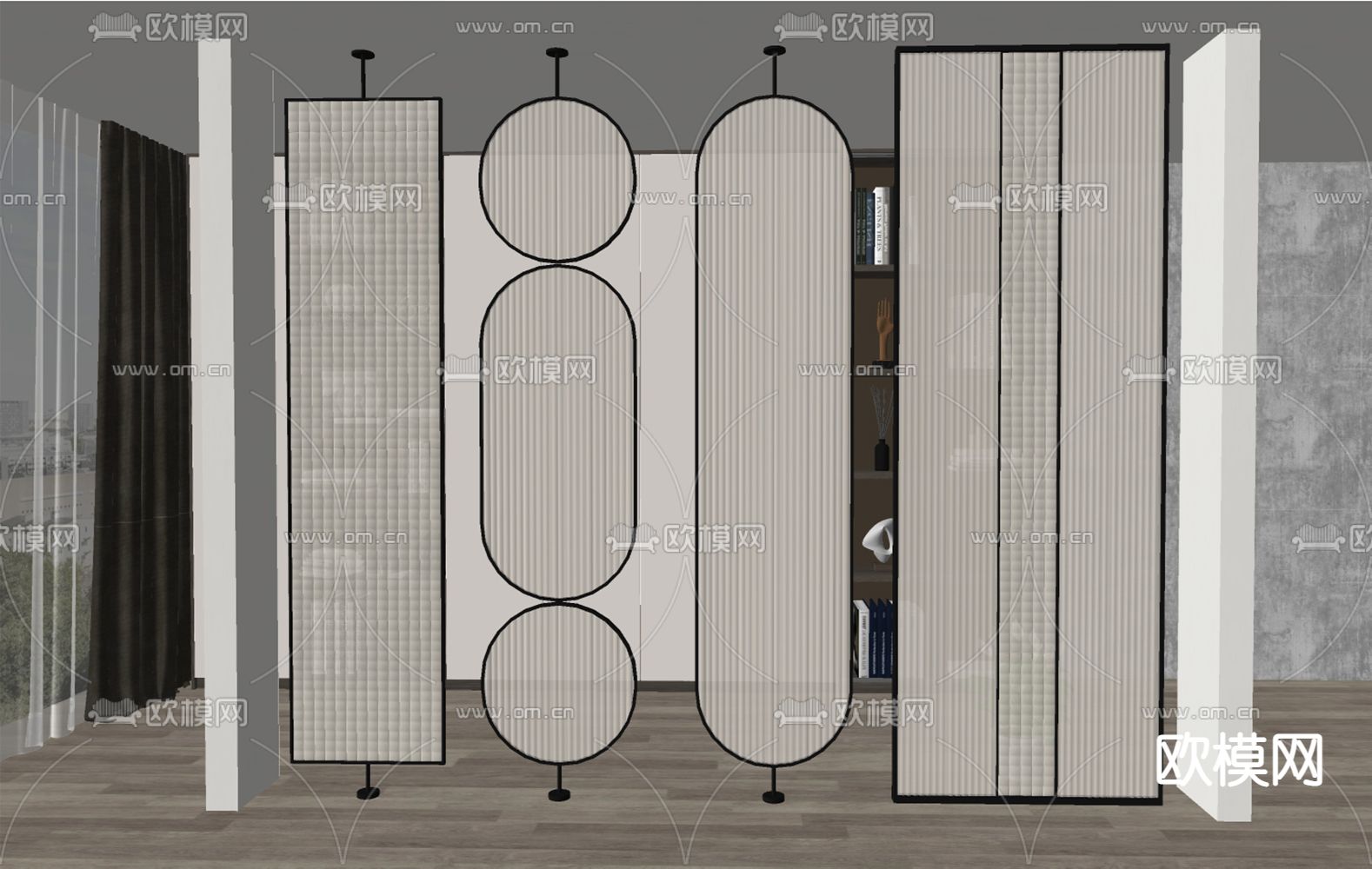 现代玻璃屏风隔断su模型下载（渲染图2）