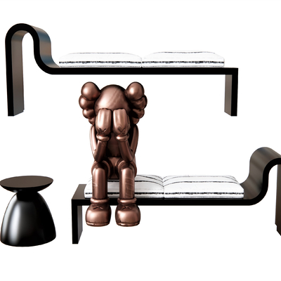  北欧床尾凳su模型 