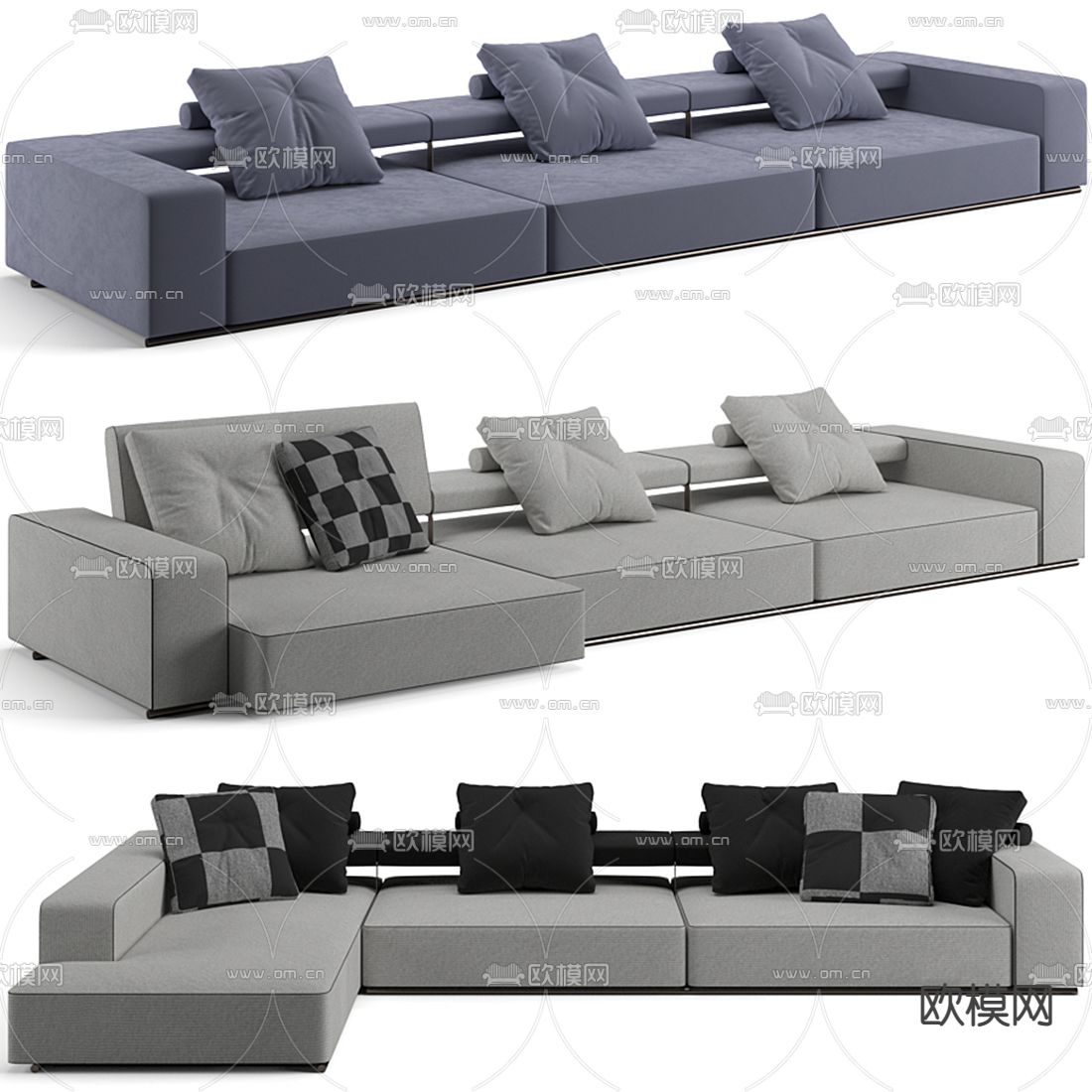 B&B Italia现代灰色布艺多人沙发3d模型下载（渲染图1）