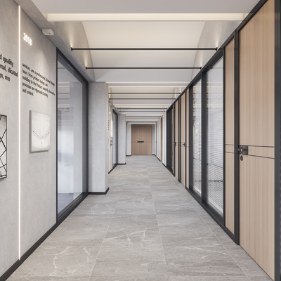  现代办公走廊过道su模型 