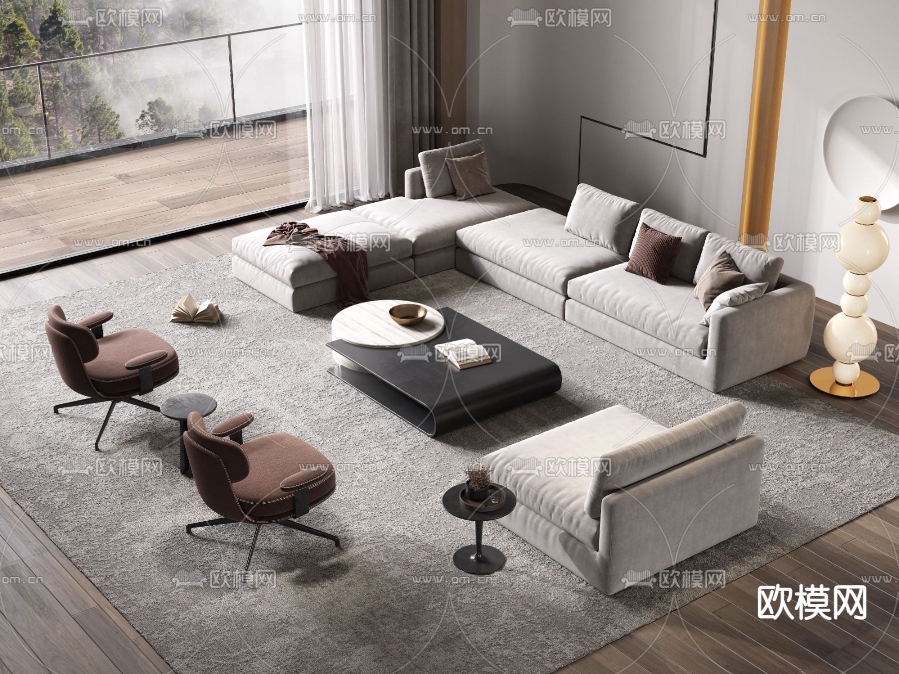 Minotti 现代白色转角组合沙发3d模型下载_ID12052016_3dmax免费模型-欧模网