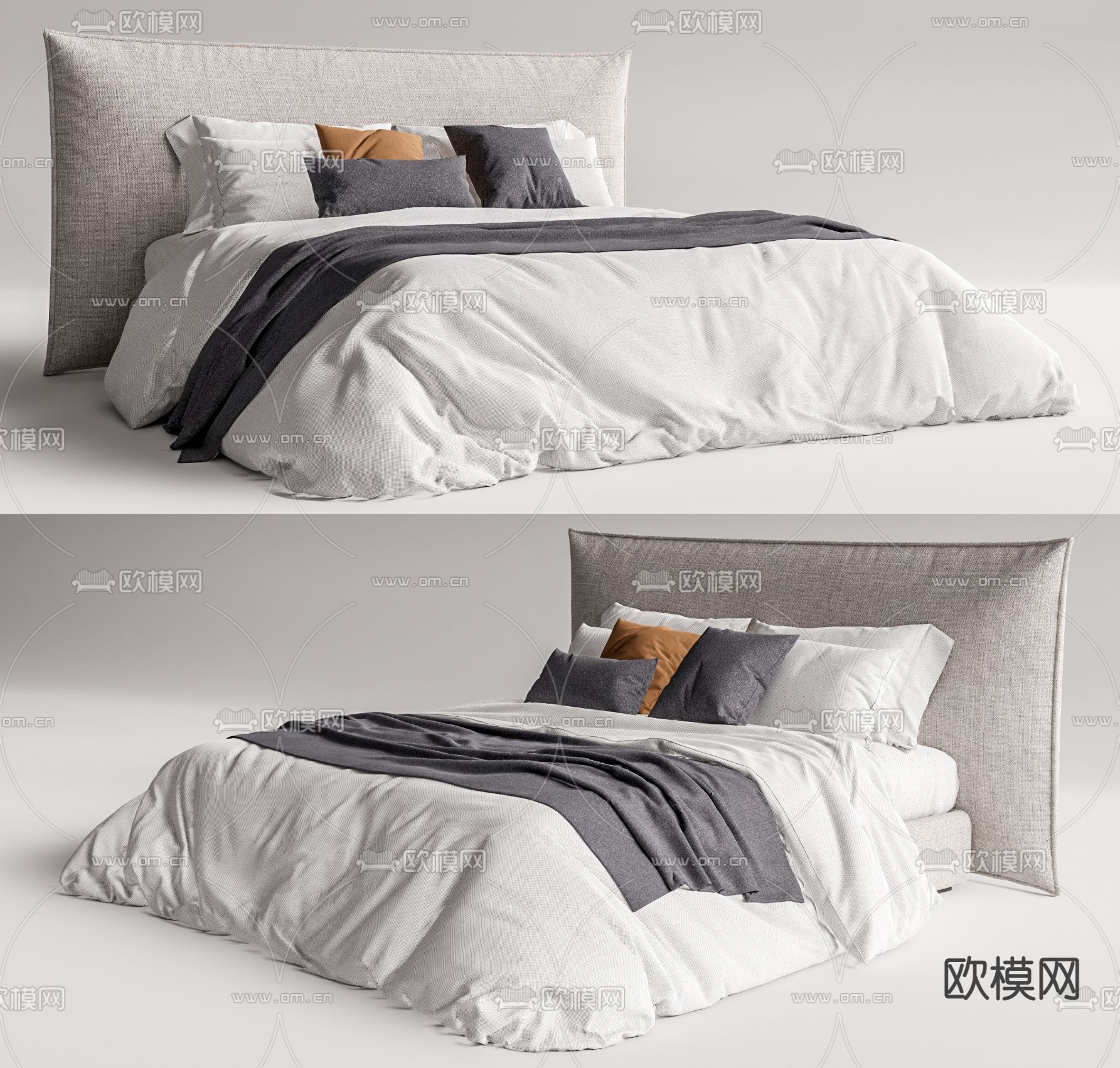 现代布艺双人床su模型