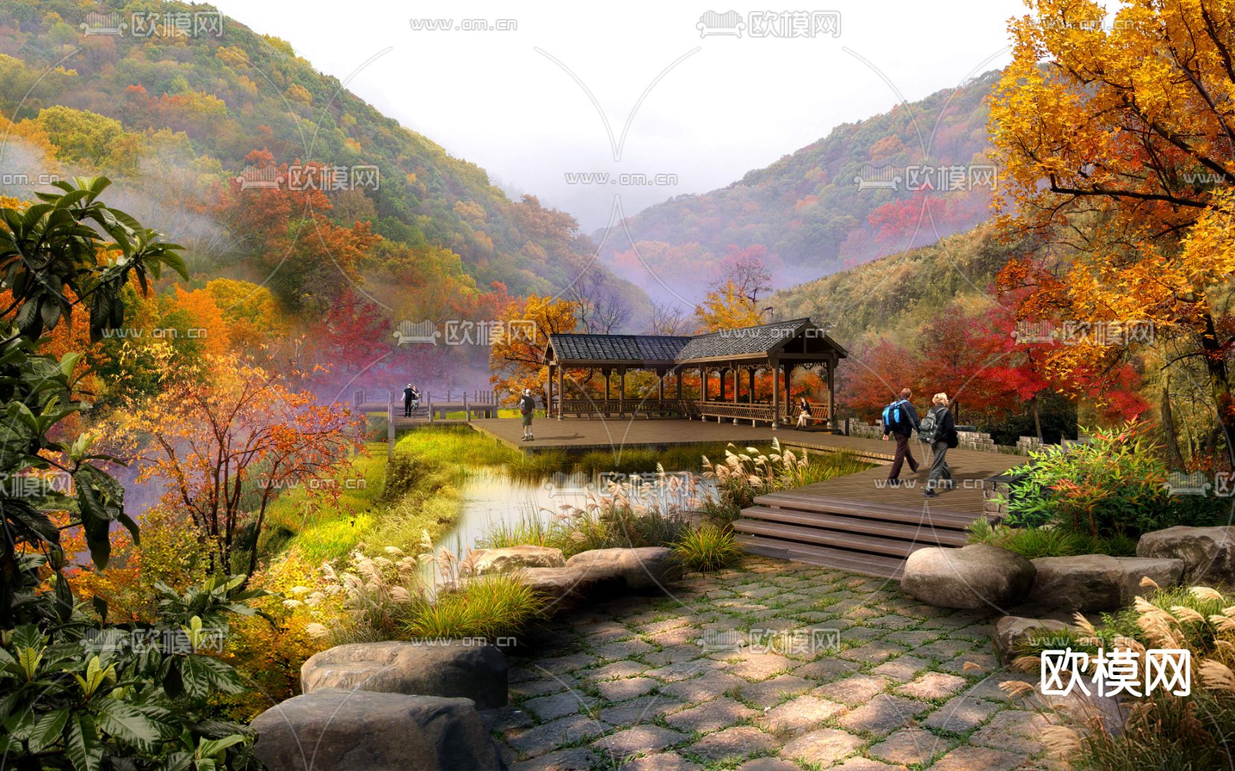 自然风山间园林景观psd下载