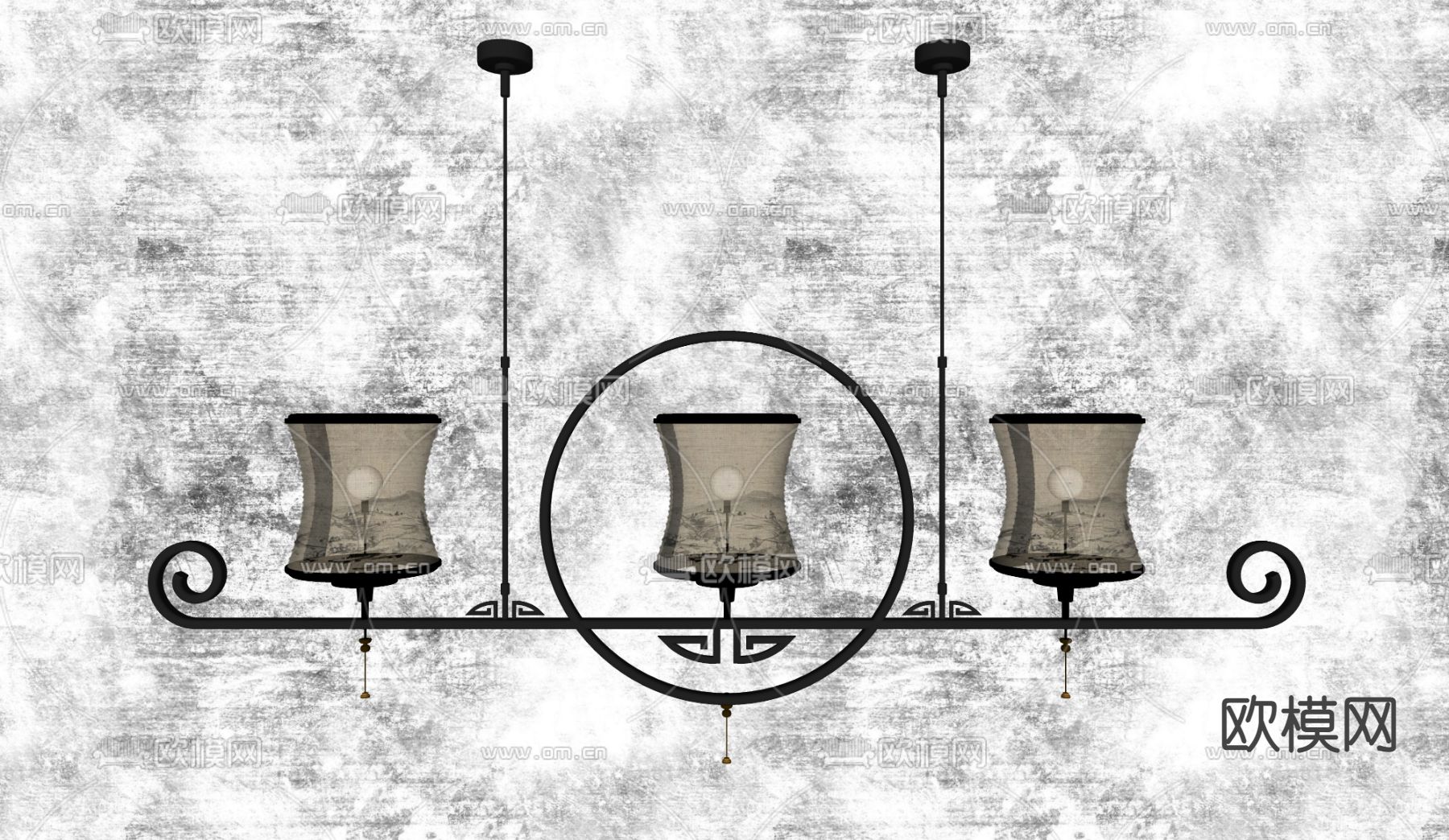 新中式轻奢吊灯su模型下载（渲染图2）