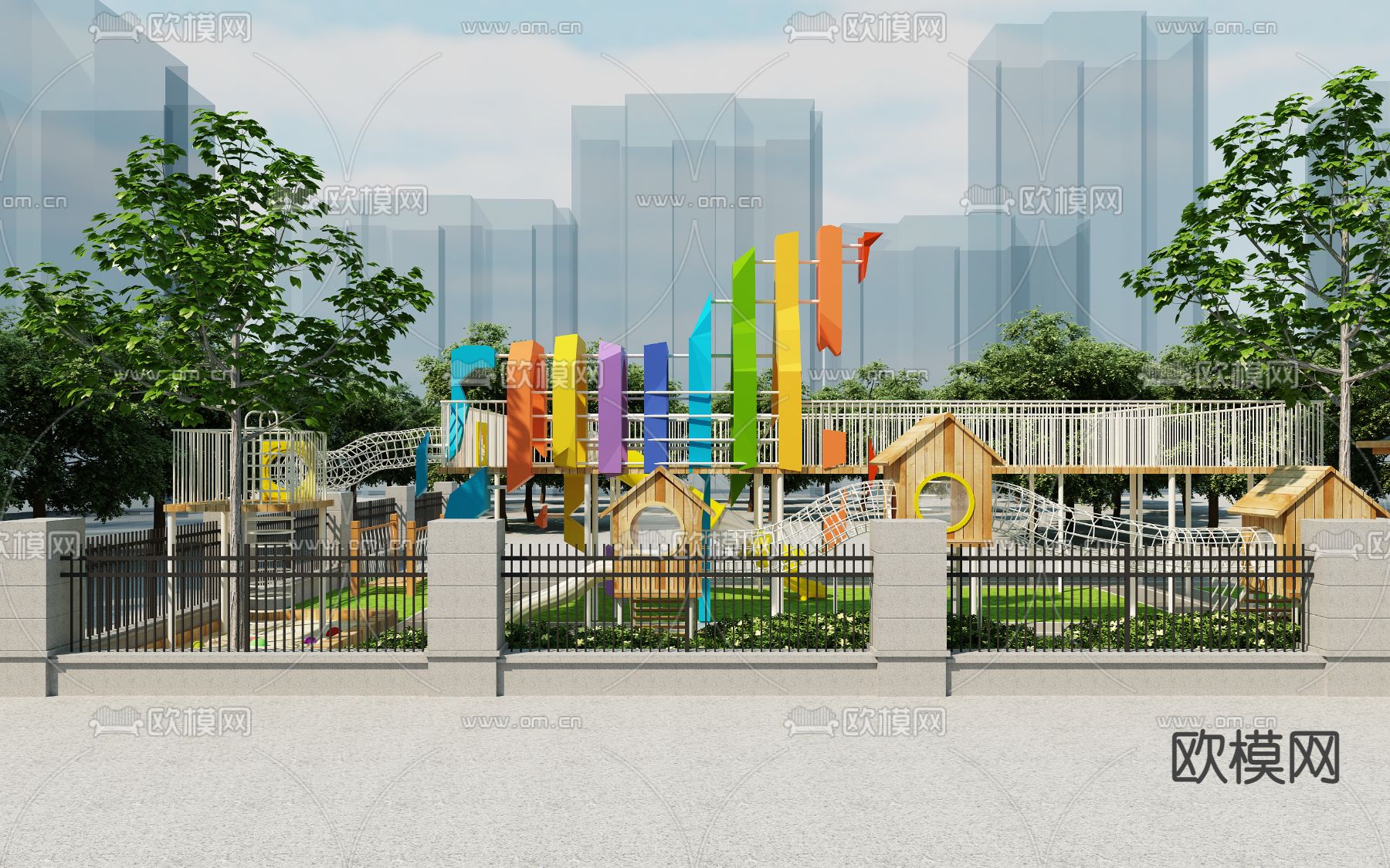 现代户外公园游乐场3d模型下载（渲染图1）