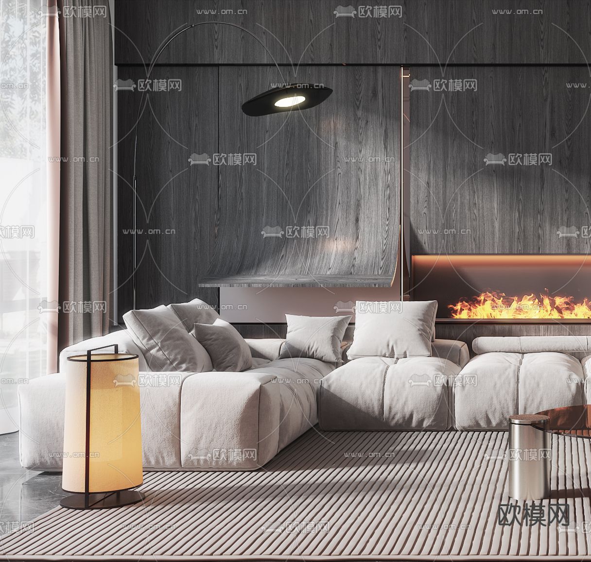 现代高级灰客厅餐厅3d模型下载（渲染图5）