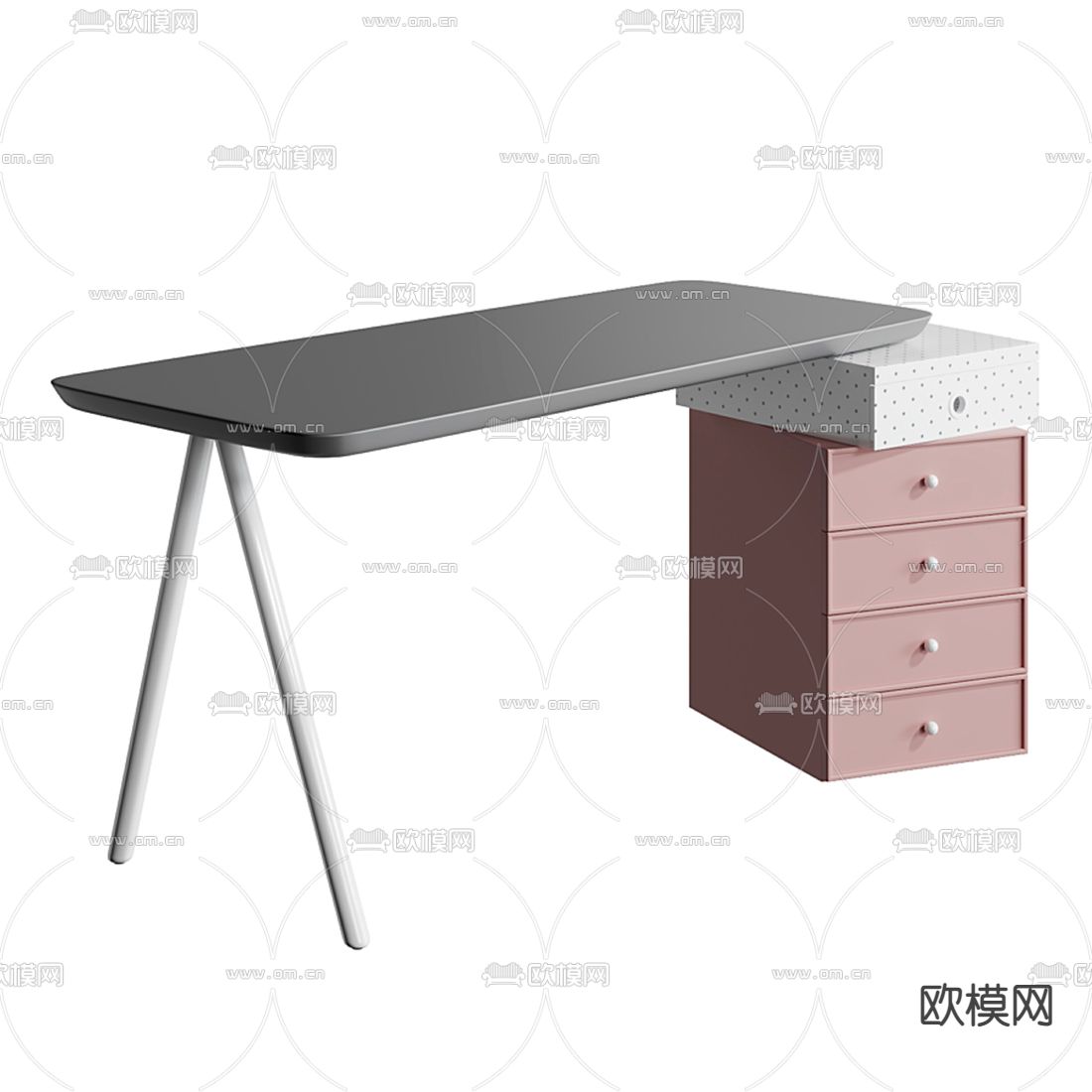 现代黑色烤漆书桌3d模型下载