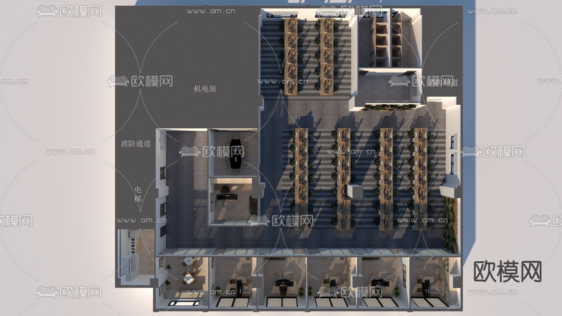 现代办公区su模型