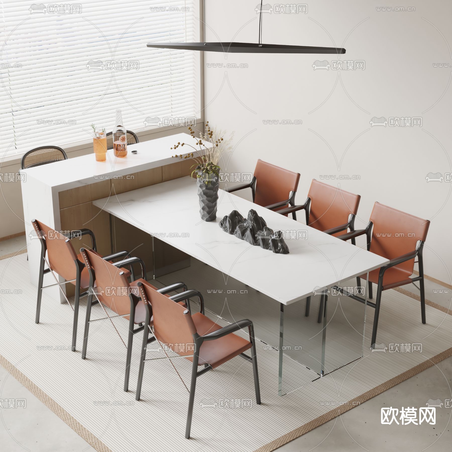 现代中岛餐桌椅3d模型