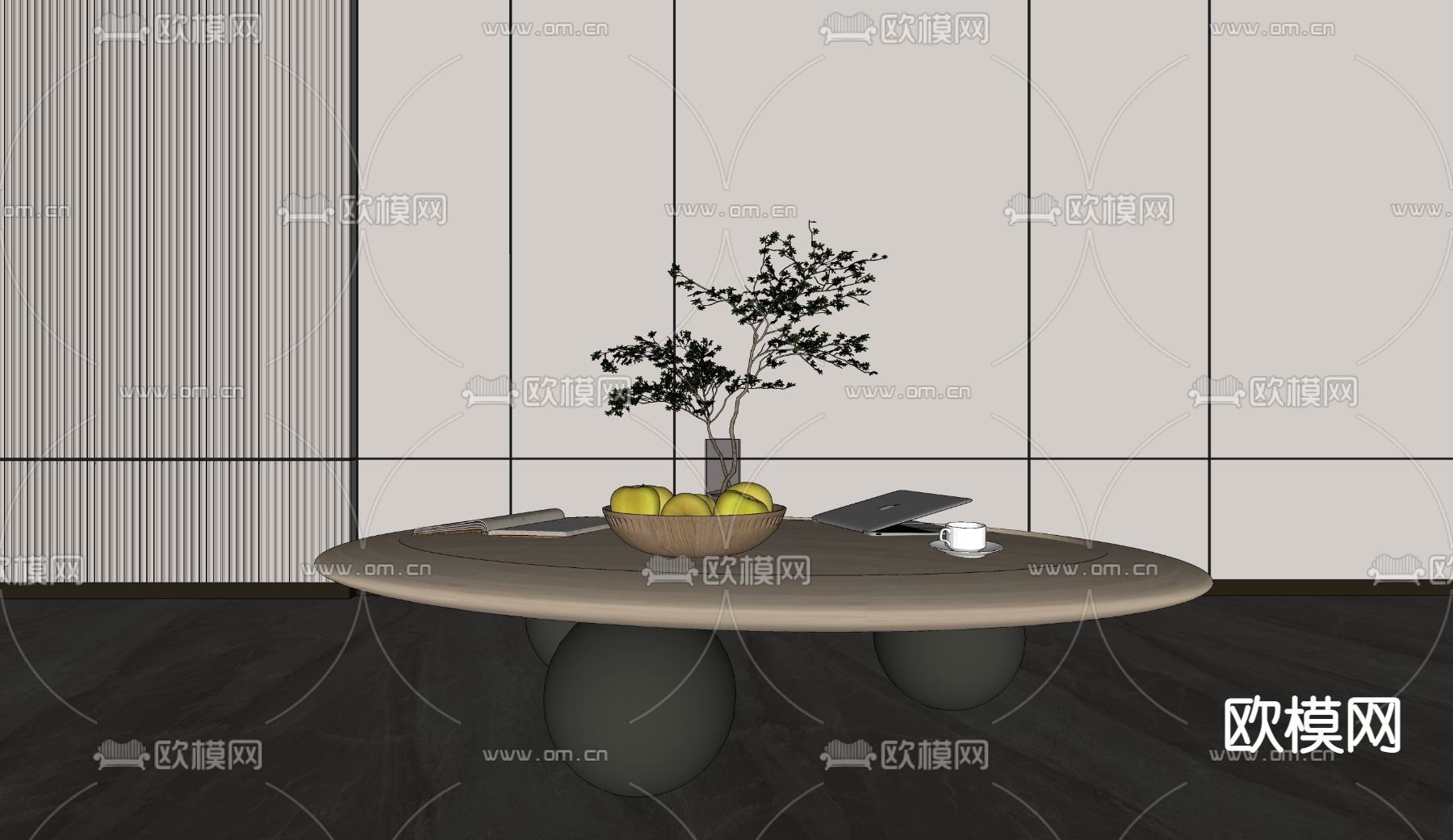 现代茶几su模型下载（渲染图2）