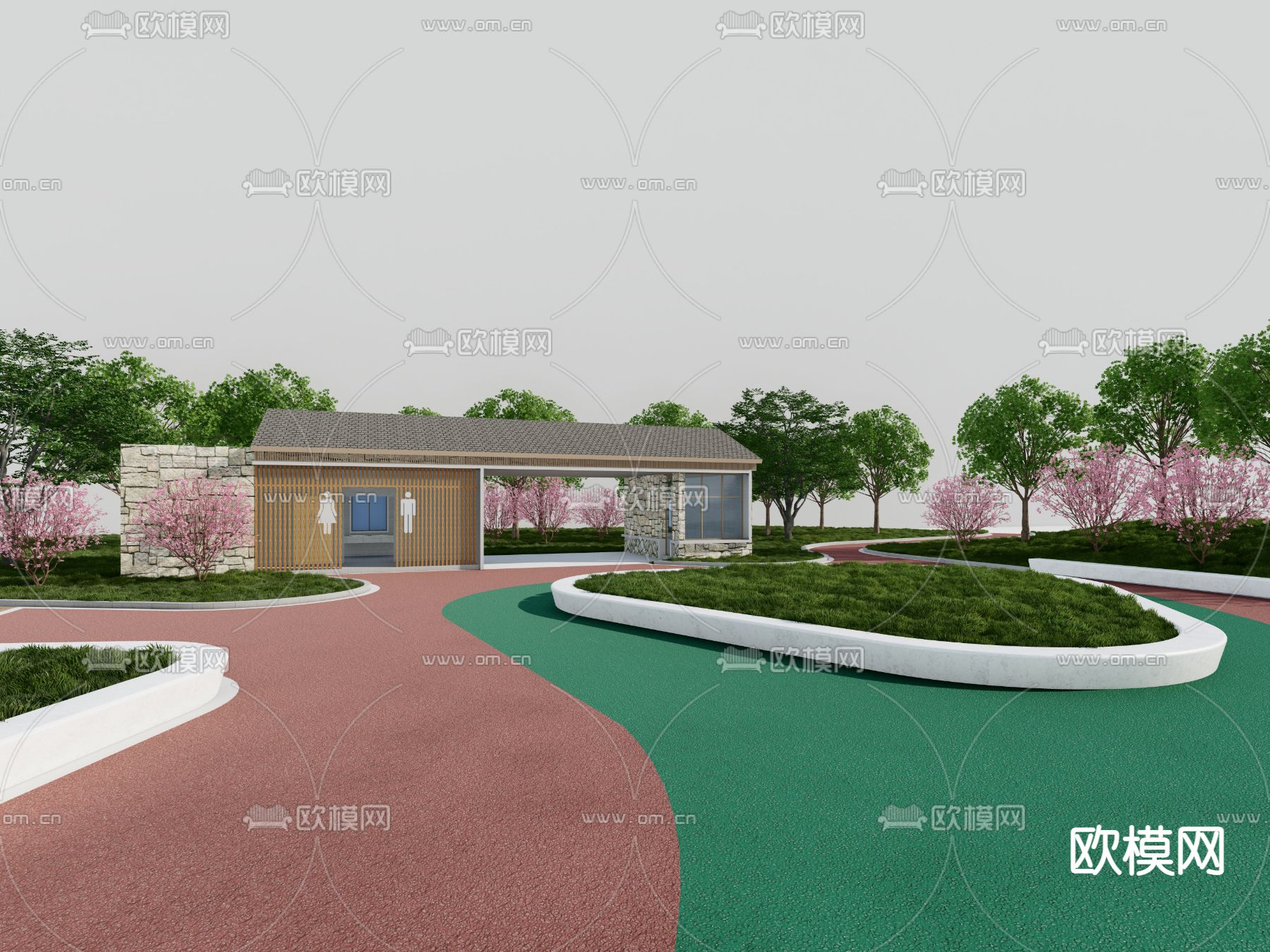 现代公园绿地景观su模型下载（渲染图1）