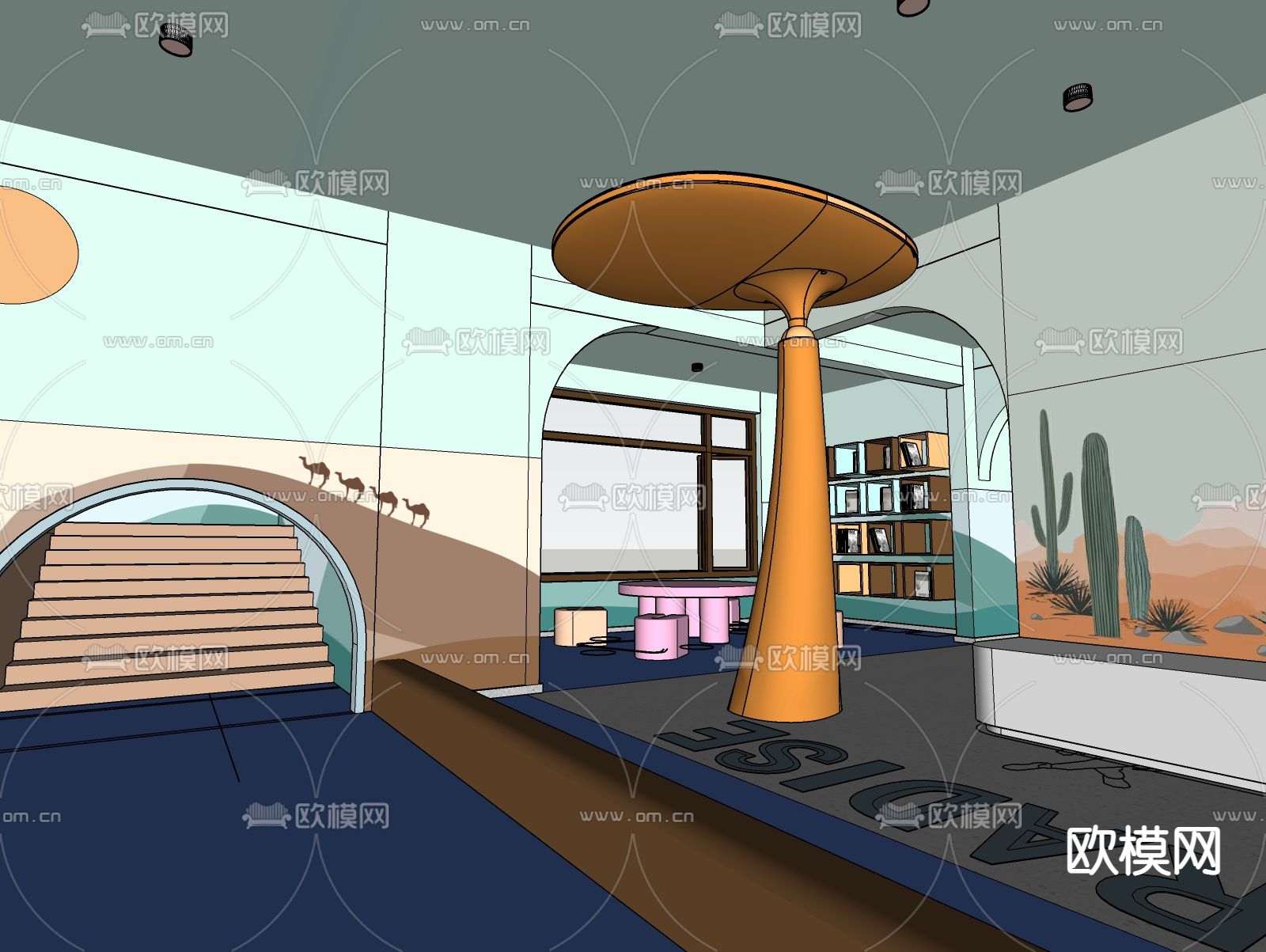 现代幼儿园大堂su模型下载（渲染图2）