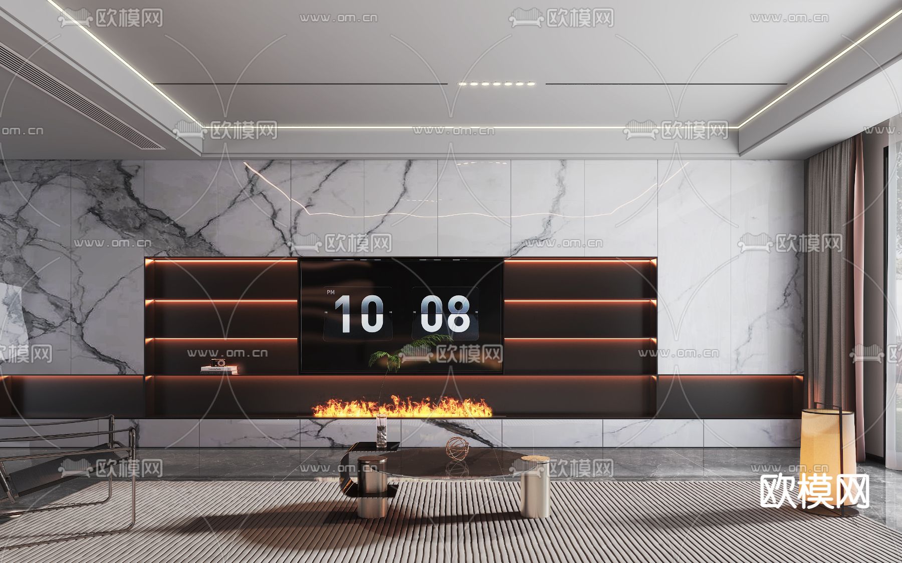 现代高级灰客厅餐厅3d模型下载（渲染图2）