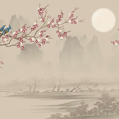  华琴壁画古风梅花壁画 