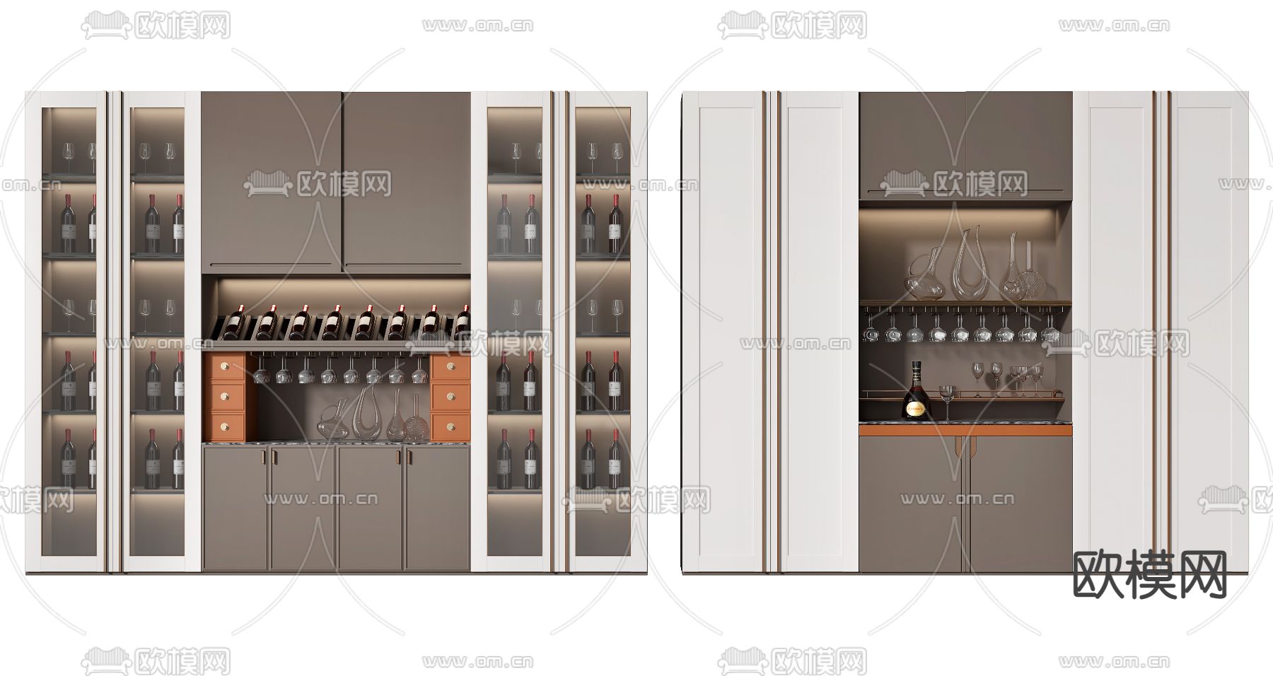 现代多功能啡色酒柜3d模型下载（渲染图1）