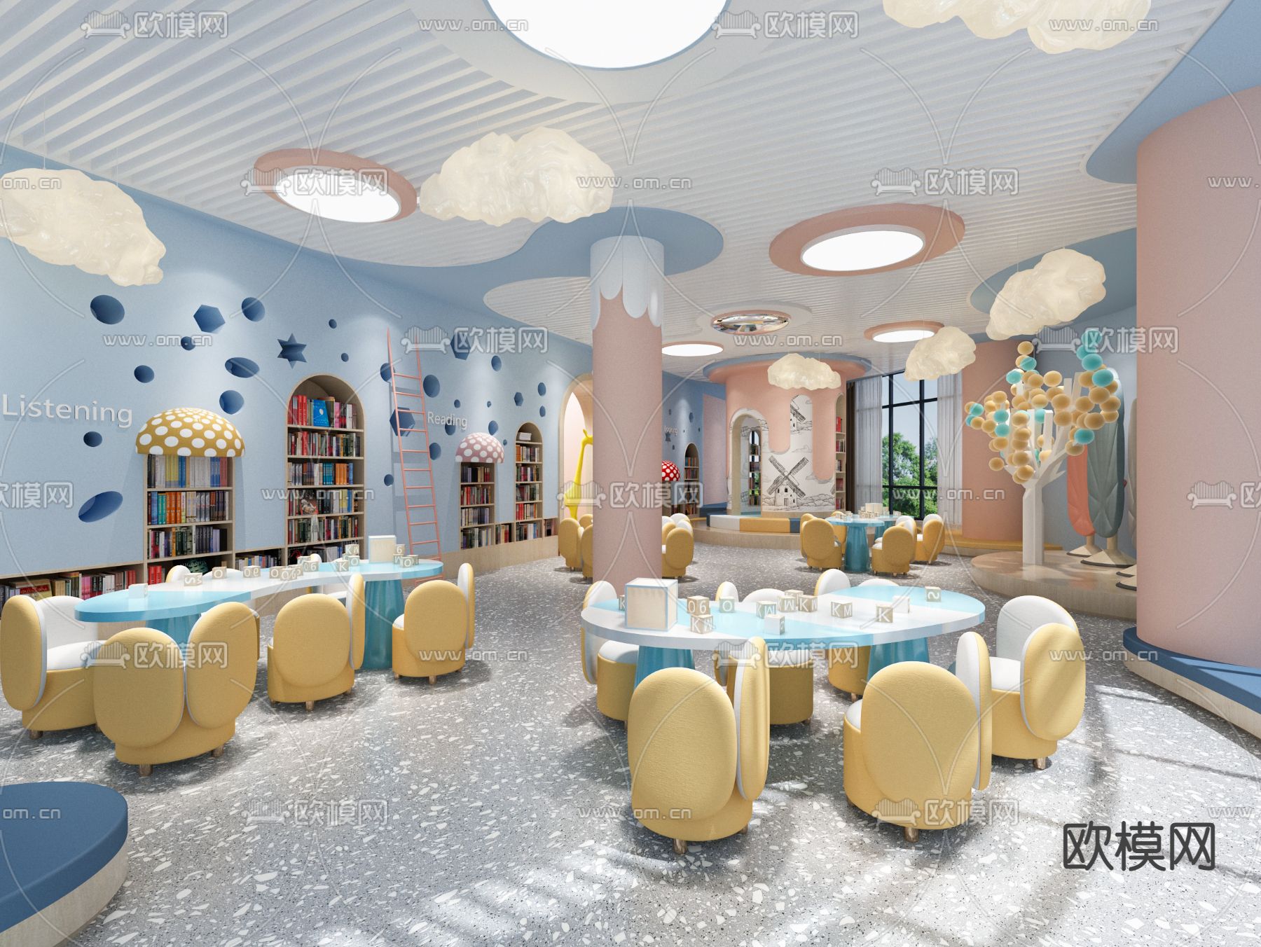 现代幼儿园阅读室活动室3d模型下载