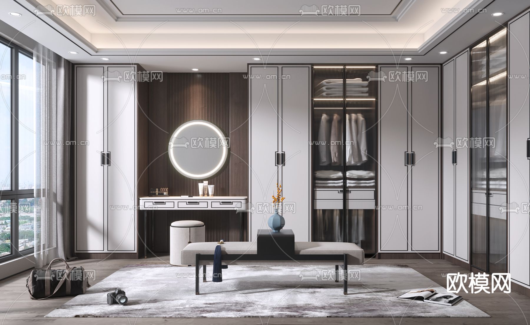 新中式衣帽间3d模型下载（渲染图1）