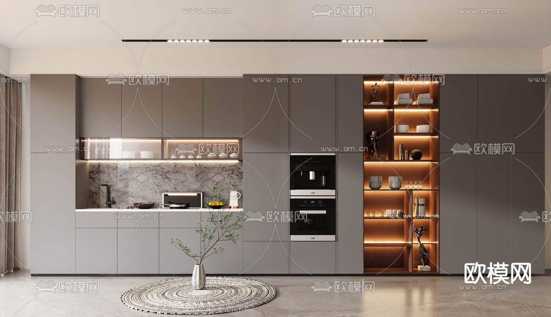 现代一体式多功能橱柜3d模型下载