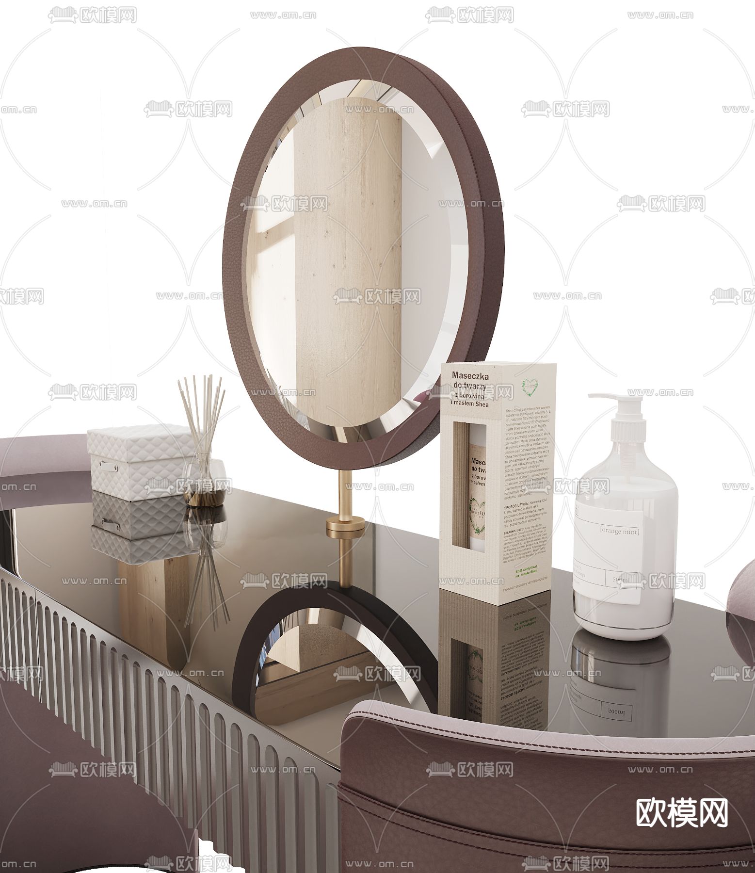 现代粉色梳妆台3d模型下载（渲染图4）
