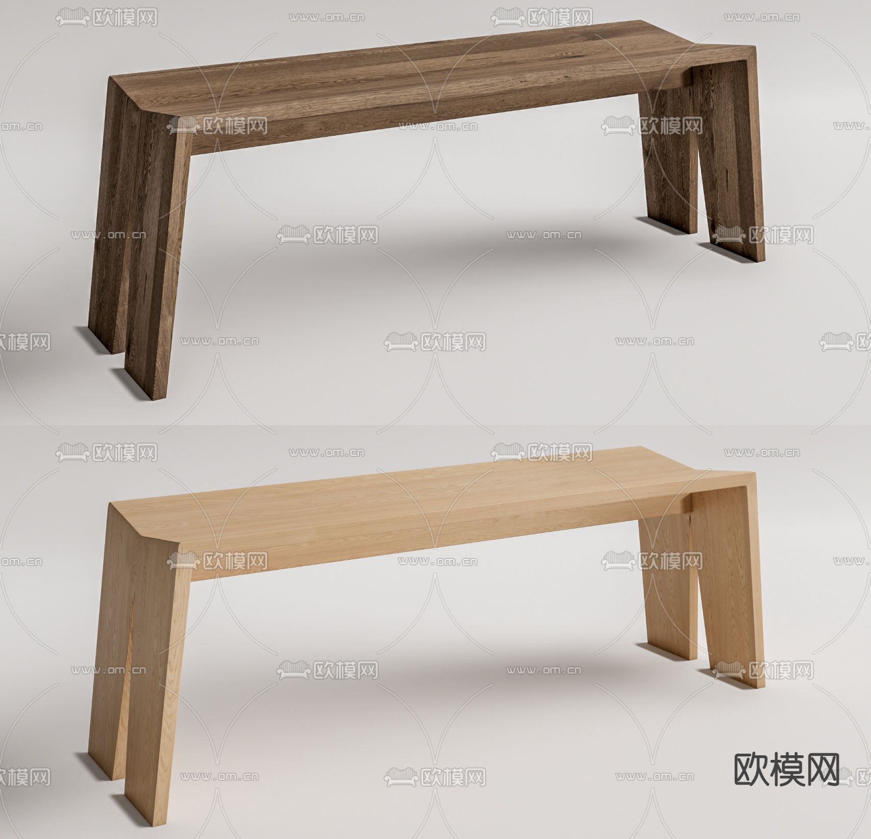 现代木纹长凳su模型