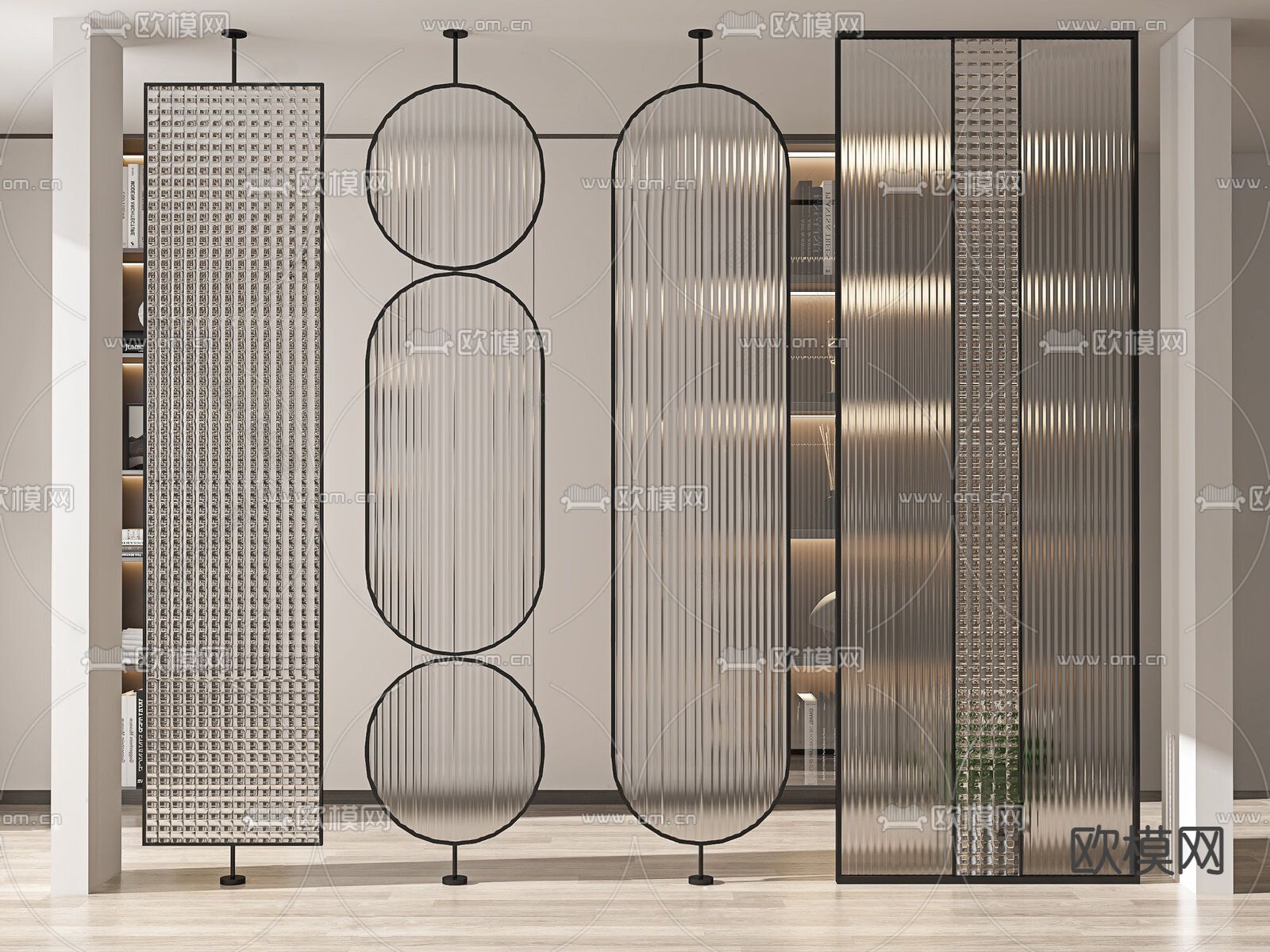 现代玻璃屏风隔断su模型下载（渲染图1）