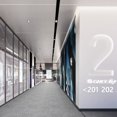  现代办公室过道su模型 