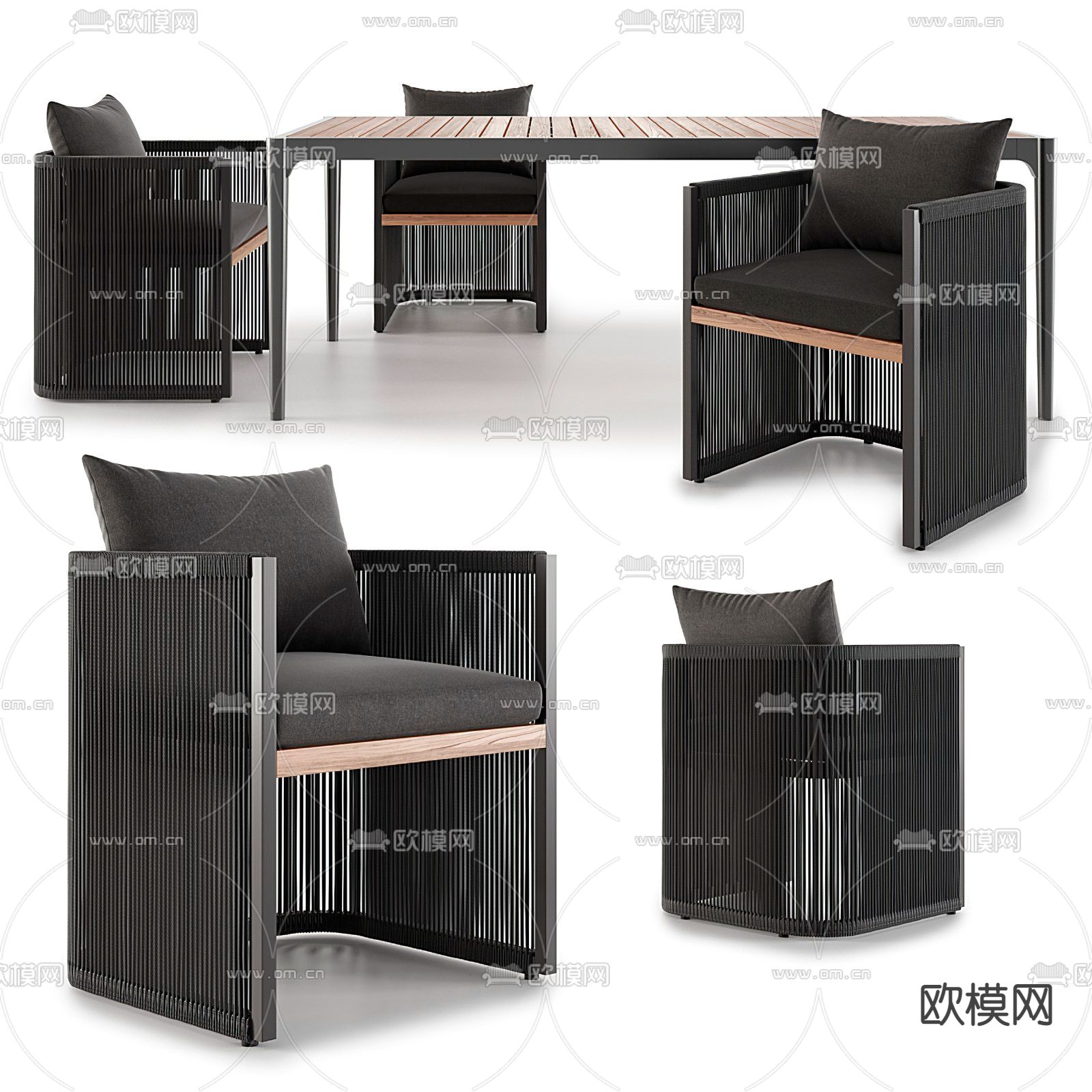 Flexform 现代实木餐桌椅3d模型下载_ID12051058_3dmax免费模型-欧模网