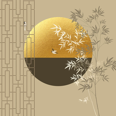  华琴壁画新中式竹子花鸟壁画 