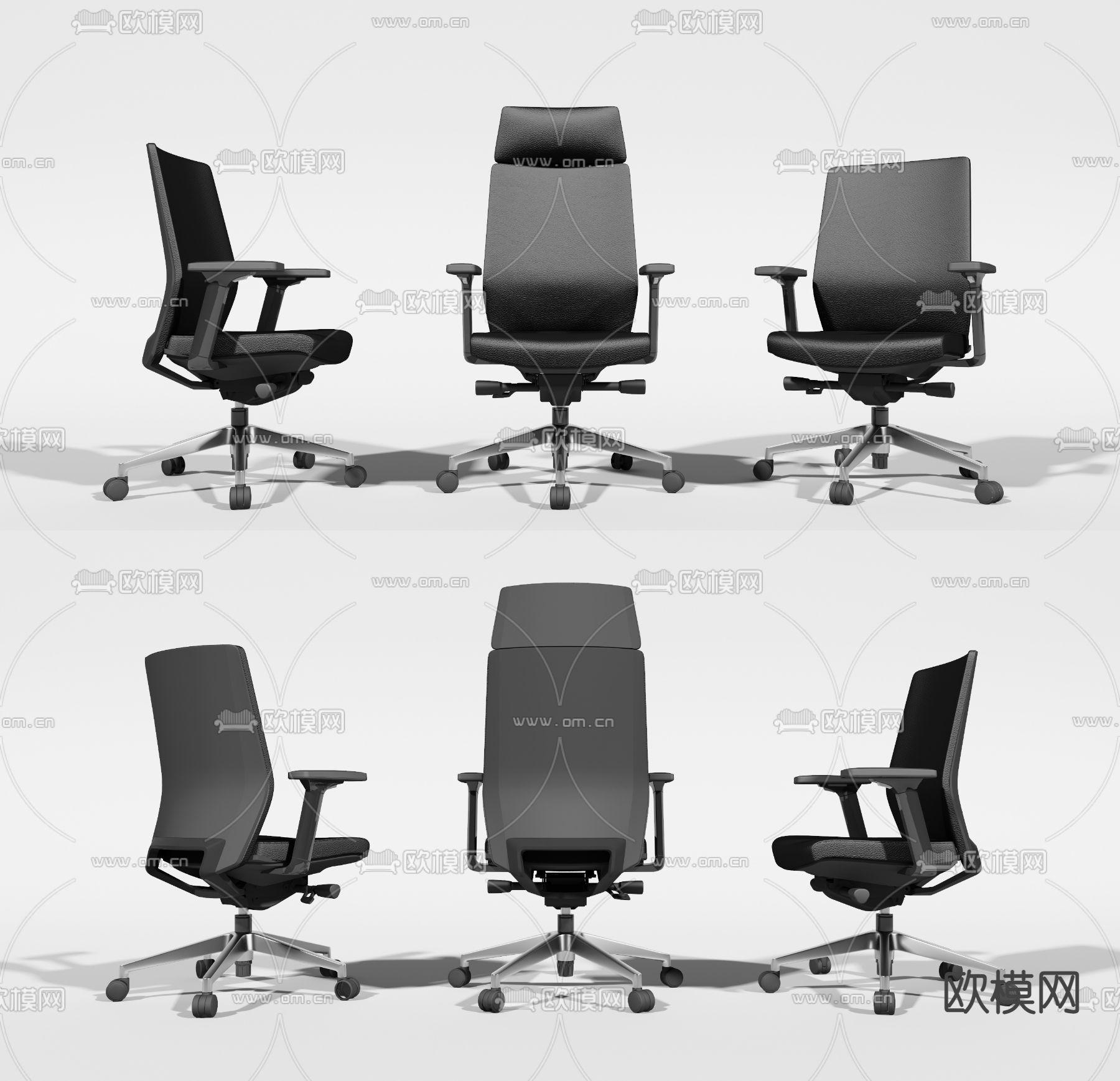 现代黑色皮革办公椅3d模型下载