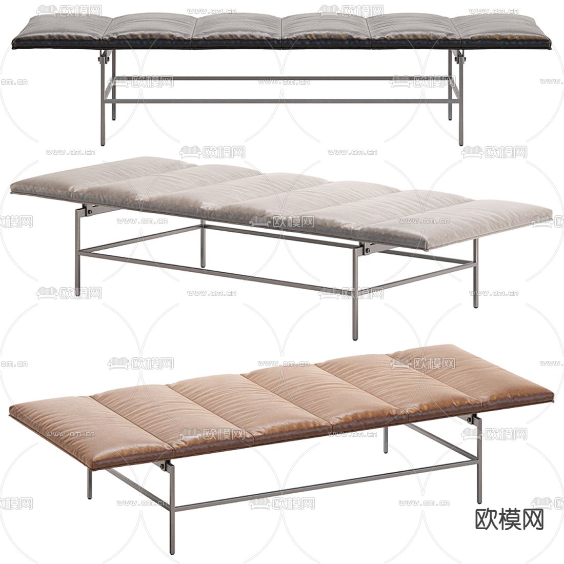 现代咖色皮革长凳3d模型下载