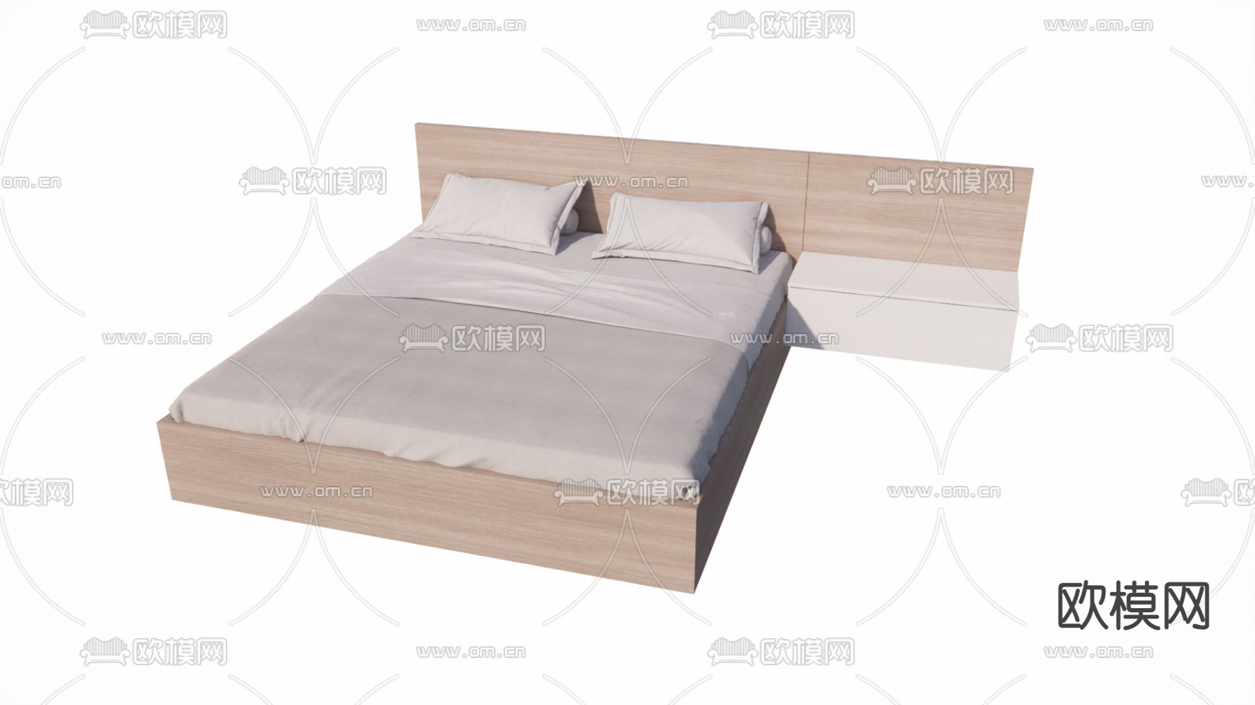 日式实木双人床su模型下载（渲染图1）