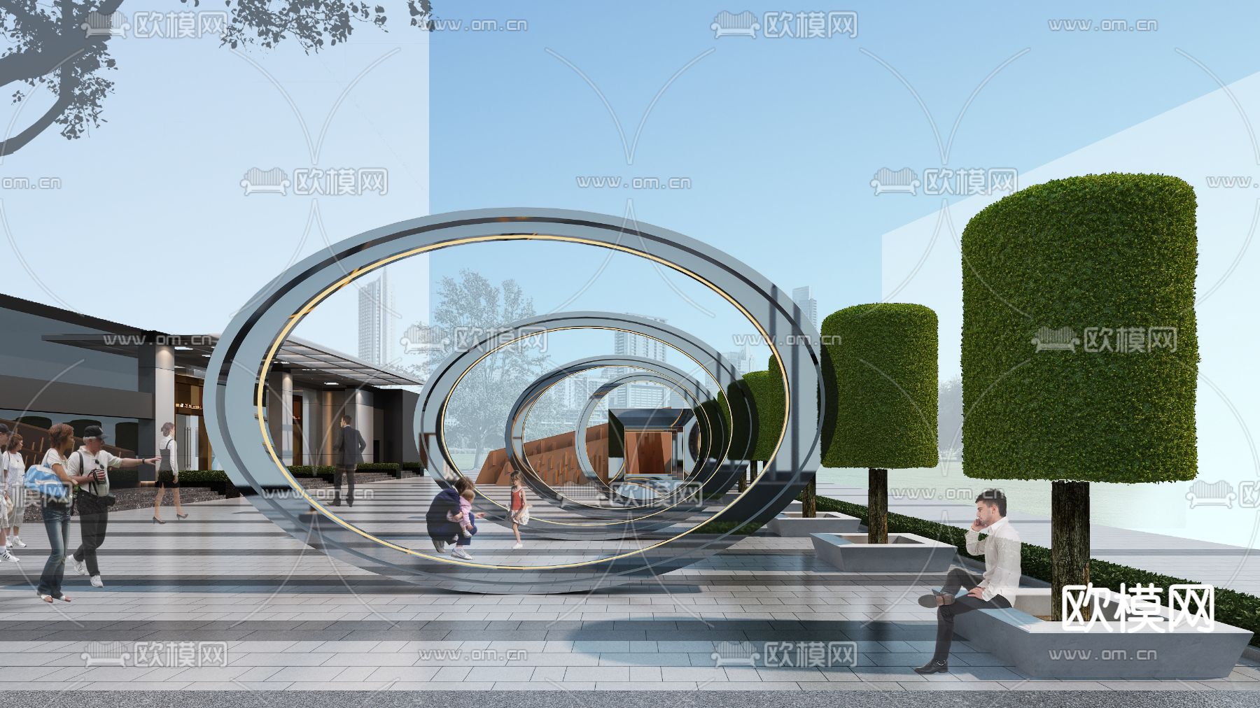 现代办公楼广场景观3d模型下载_ID12052239_3dmax免费模型-欧模网