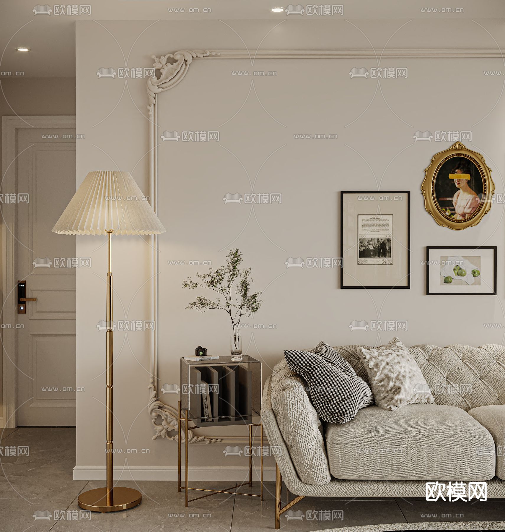 法式落地灯边几组合3d模型下载