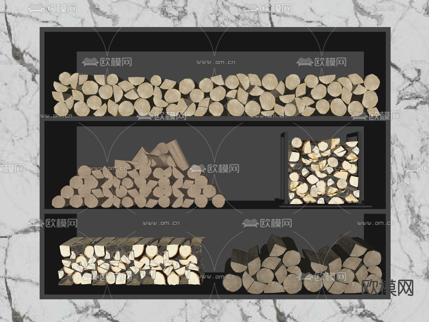 现代壁炉木柴su模型下载（渲染图2）