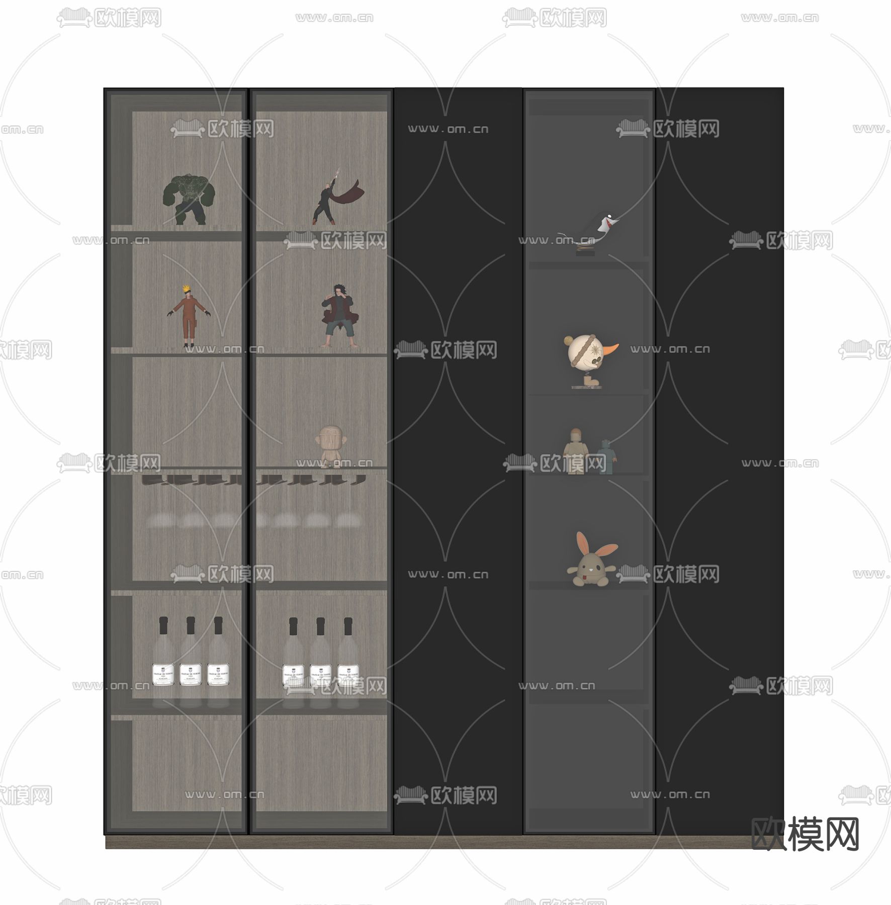 现代玻璃门黑色装饰柜su模型