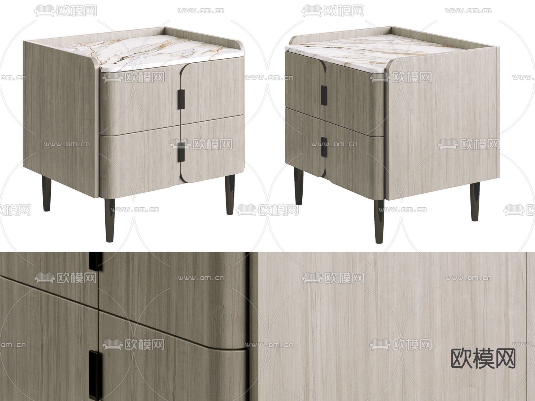 Poliform 现代大理石饰面实木床头柜3d模型下载（渲染图2）