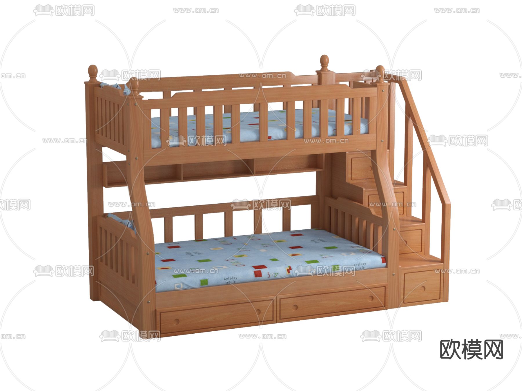 现代实木儿童高低子母床3d模型下载