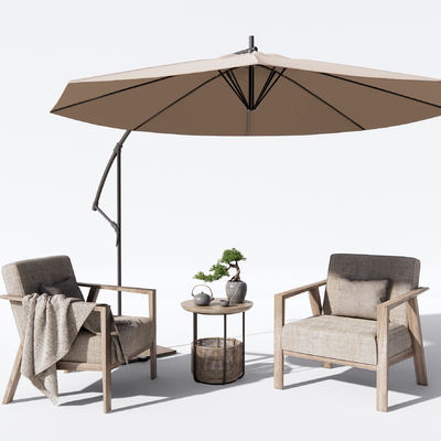  新中式遮阳伞户外椅su模型 