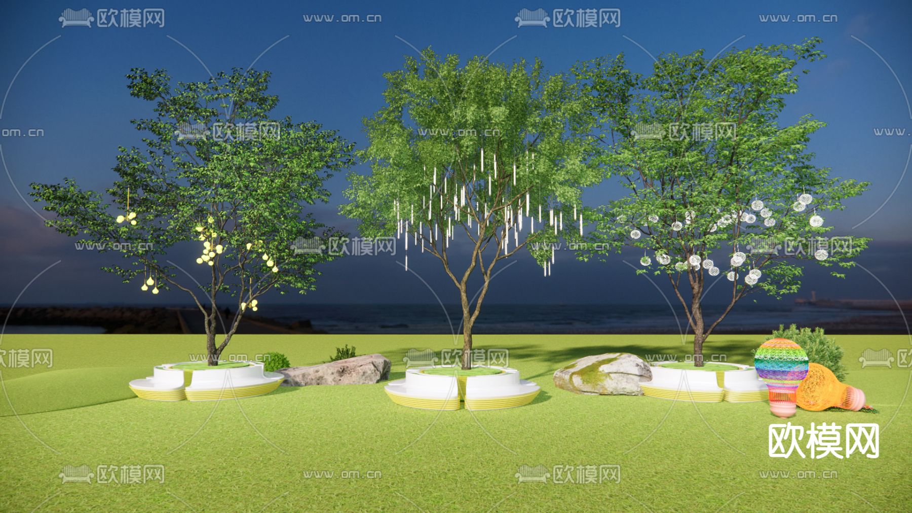 现代景观树su模型下载