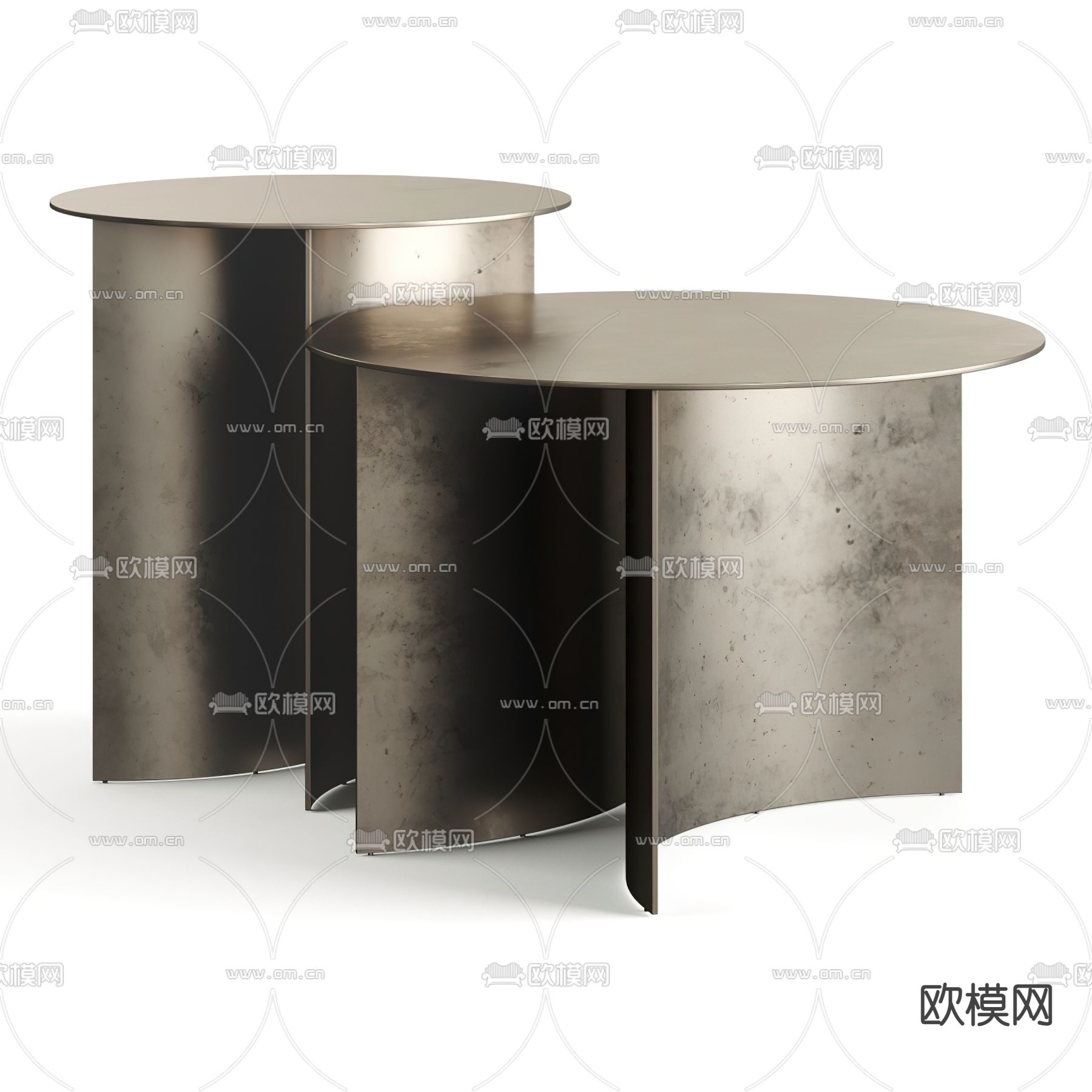 现代金属圆形边几角几3d模型
