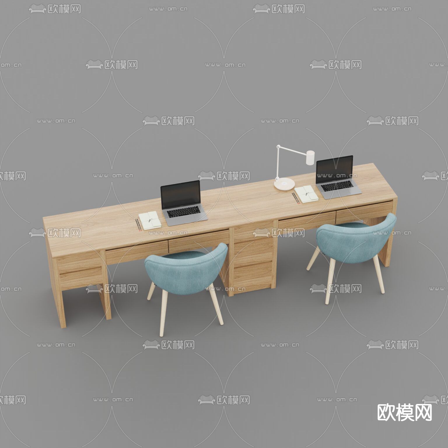 北欧简约实木双人书桌免费3d模型下载